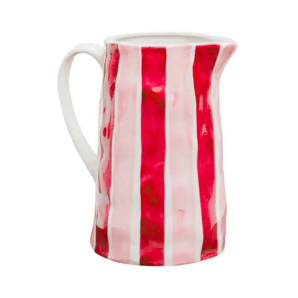 Noss Red & Pink Stripe ceramic jug – hand-crafted striped jug for serving drinks or styled as a decorative vase