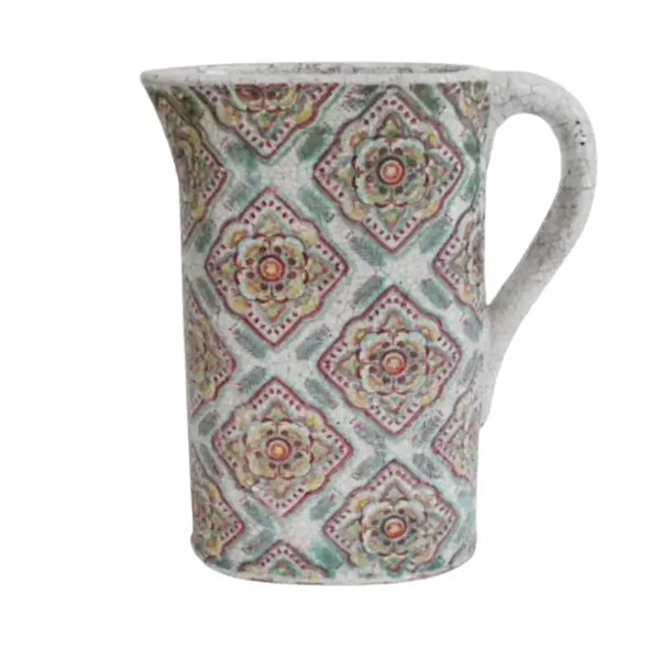 Oval Fiesta Jug – decorative ceramic pitcher with geometric pattern | House of Dudley