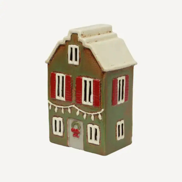 Tea Light Cottage with Wreath – Navy