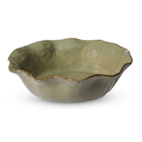 Thumbnail for Marseille wavy ceramic serving bowl in reactive green glaze with scalloped bisque rim, 28cm
