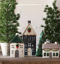 Thumbnail for Tea Light House – Blue with Wreath Large