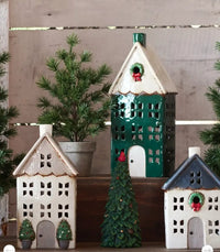 Thumbnail for Tea Light House – Green with Wreath Large