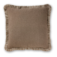 Thumbnail for Margot cushion in truffle brown textured weave with a natural cream fringe edge, 50cm