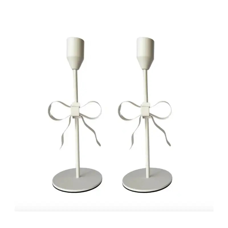 Bow White Candle Holder Tall Pair