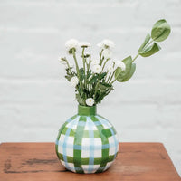Thumbnail for Bud Vase Round - Emerald Green & Cornflower Blue Gingham-decorative-vase-House-of-Dudley