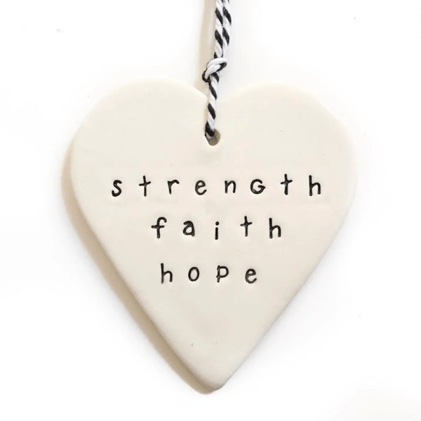 Ceramic Heart Tag - strength faith hope – High quality House of Dudley homewares