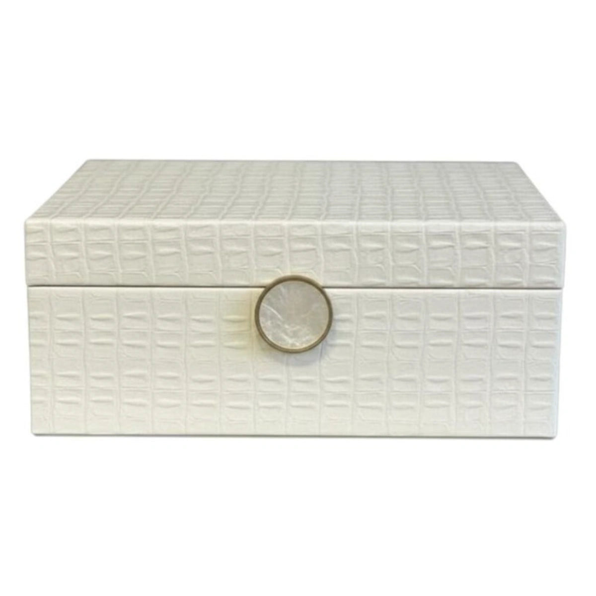 Cream White Decorative Jewellery Box - Mother of Pearl Latch - Large
