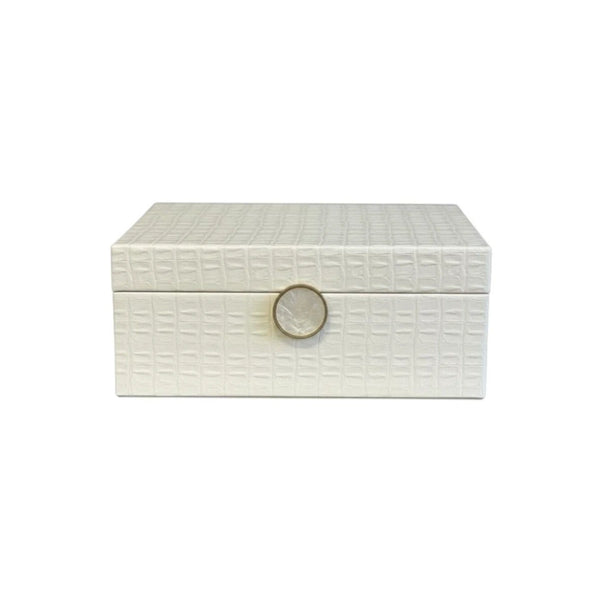 Cream White Decorative Jewellery Box - Mother of Pearl Latch - Small