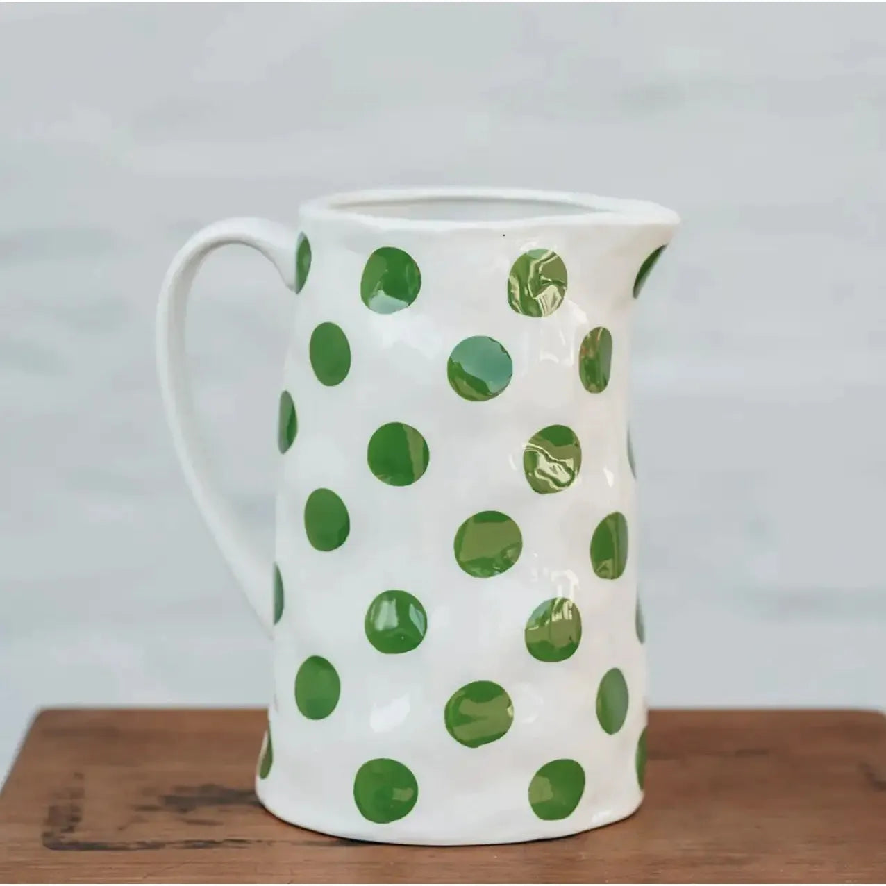 Noss Forest Green Spot ceramic jug – hand-crafted spotted jug for serving drinks or styled as a decorative vase