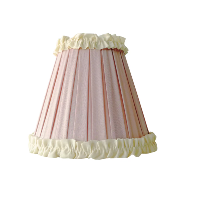 Lampshade with pink and white striped design on a white background