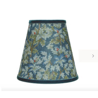 Thumbnail for Luxe & Beau navy tapestry lamp shade with ivory and sage leaf print and navy edging