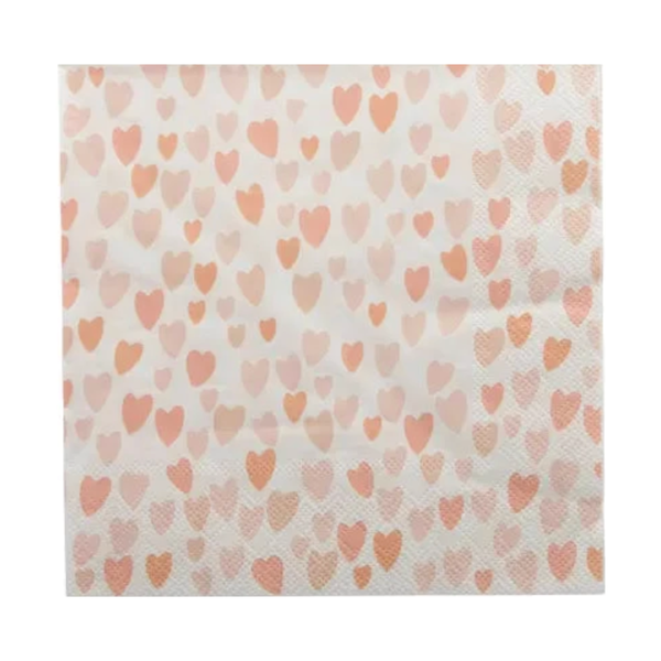 Heart print paper napkin, 33cm square, pack of 20