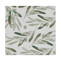 Thumbnail for Paper napkin printed with watercolour olive branches and olives, 33cm square