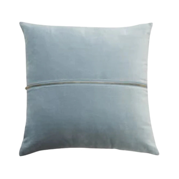 Norfolk Holt pale blue cotton velvet cushion with metallic gold zip