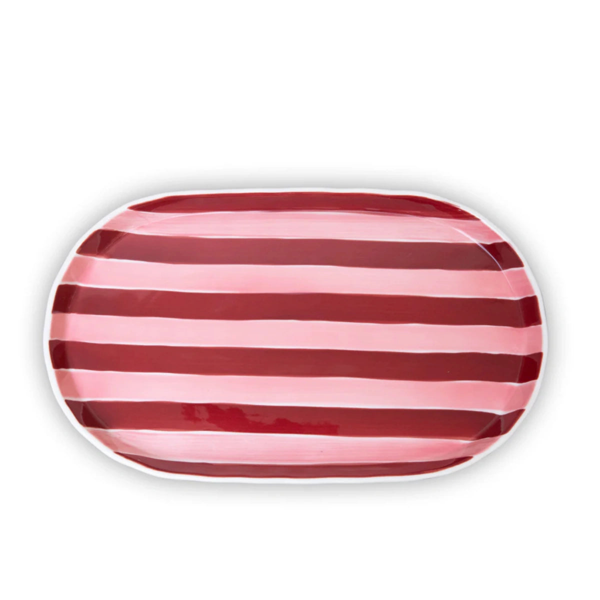 Noss & Co Ceramic Oval Platter | Pink & Burgundy Stripe