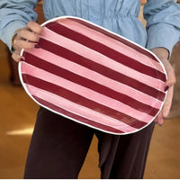 Thumbnail for Noss & Co Ceramic Oval Platter | Pink & Burgundy Stripe