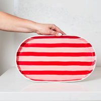 Thumbnail for Noss & Co Ceramic Oval Platter | Pink & Red Stripe