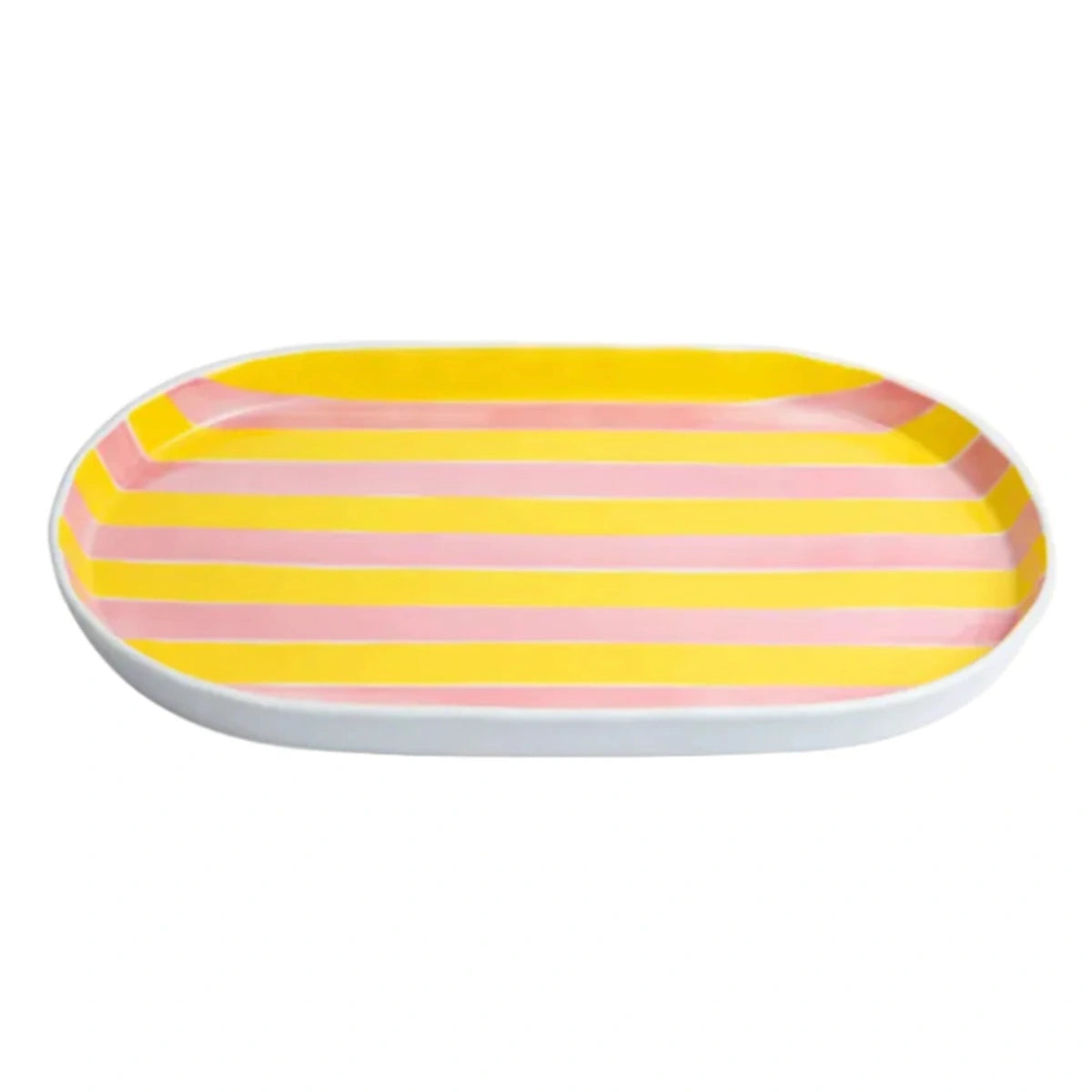 Noss & Co Ceramic Oval Platter | Pink & Yellow Stripe