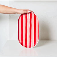 Thumbnail for Noss & Co Ceramic Oval Platter | Pink & Red Stripe