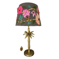 Thumbnail for Palm Tree Table Lamp with Azalea Shade — bronze aluminium palm base with an embroidered tapered shade