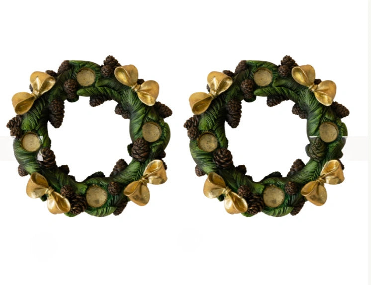 Pinecone and gold bow taper candle ring – alternate view