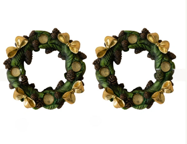 Pinecone and gold bow taper candle ring – alternate view