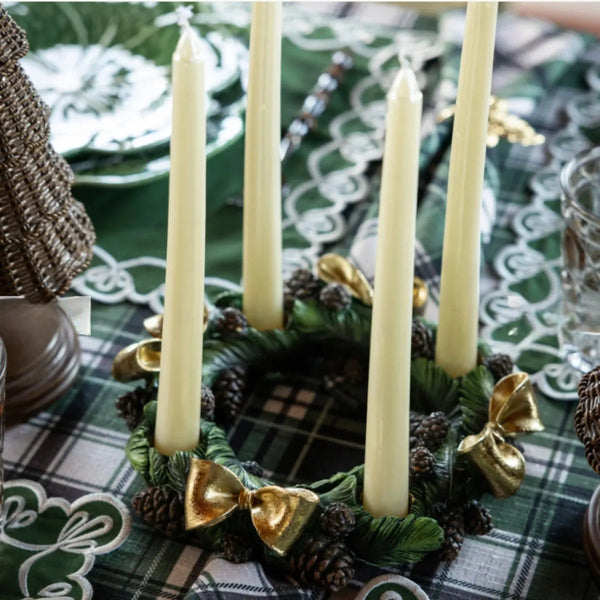 Pinecone and gold bow taper candle rings, set of 2 – alternate view