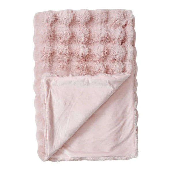 Puffer Lux Faux Fur Throw Blanket Crepe Pink
