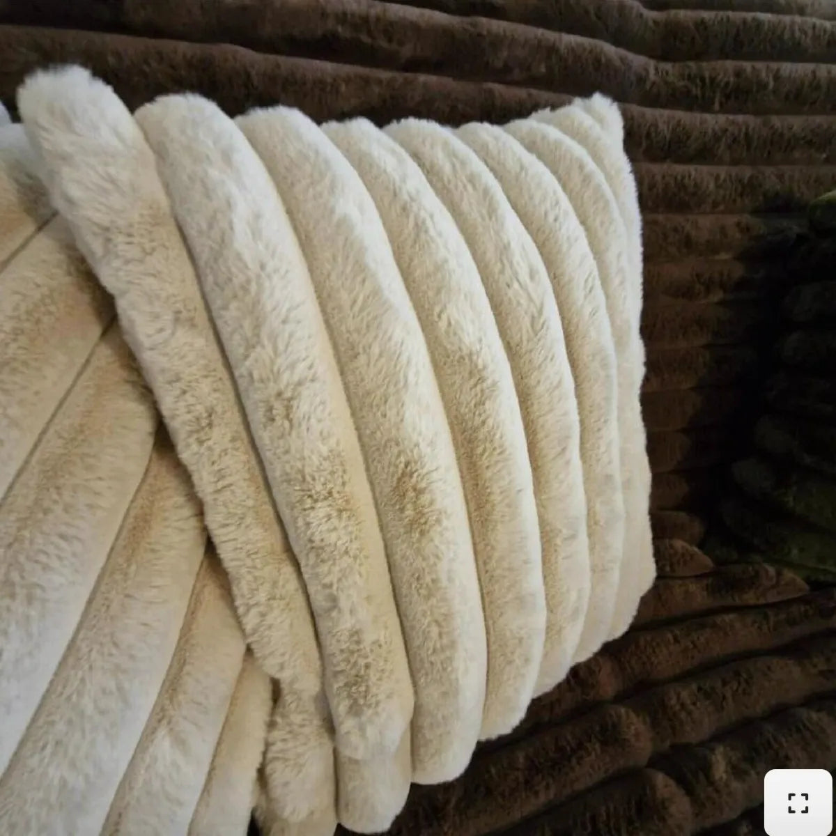 Hampton Cream Faux Fur Puffer Cushion detail – House of Dudley Adelaide