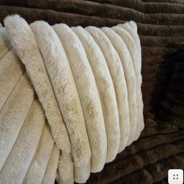 Puffer Faux Fur Cushion in Hampton Cream from House of Dudley