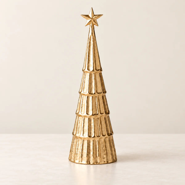 Gold aluminium Sparkle Christmas tree sculpture with star topper, large 42cm