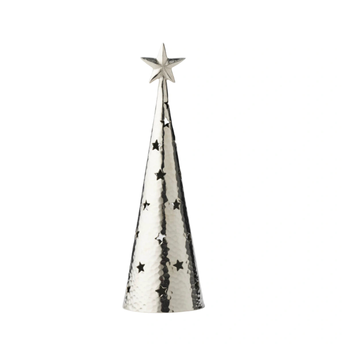 Silver aluminium Starlight Christmas sculpture with star topper and cut-out detail, 37cm