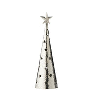 Thumbnail for Silver aluminium Starlight Christmas sculpture with star topper and cut-out detail, 37cm
