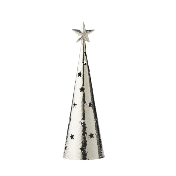 Silver aluminium Starlight Christmas sculpture with star topper and cut-out detail, 37cm