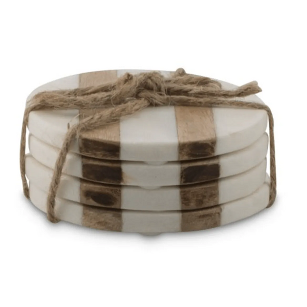 Striped Wood and Marble Coaster Set - Round – High quality House of Dudley homewares