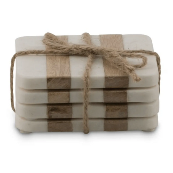 Striped Wood and Marble Coaster Set - Square – High quality House of Dudley homewares