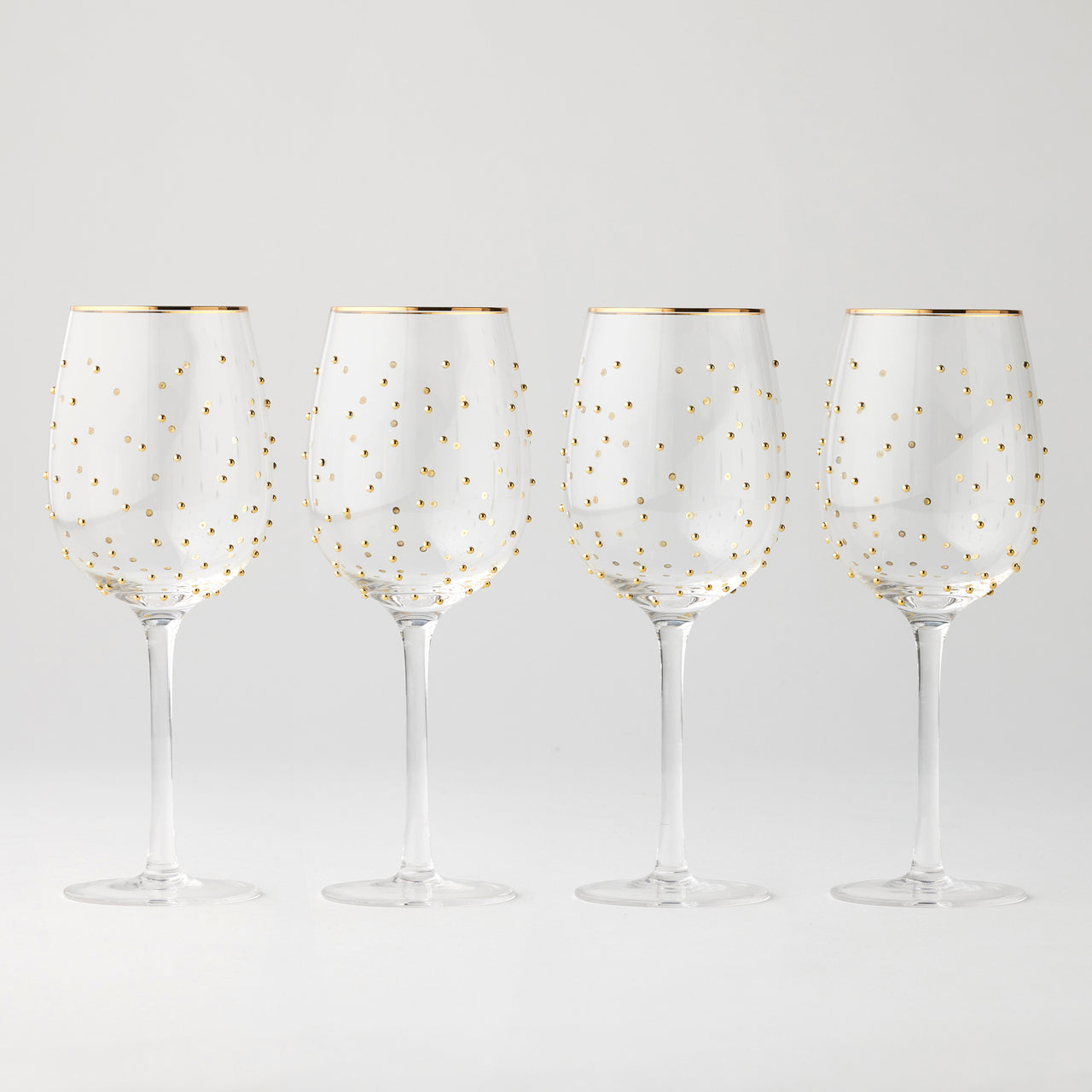 Dotti Wine Glasses, set of four 400ml glasses with raised gold dots and gold rims | House of Dudley