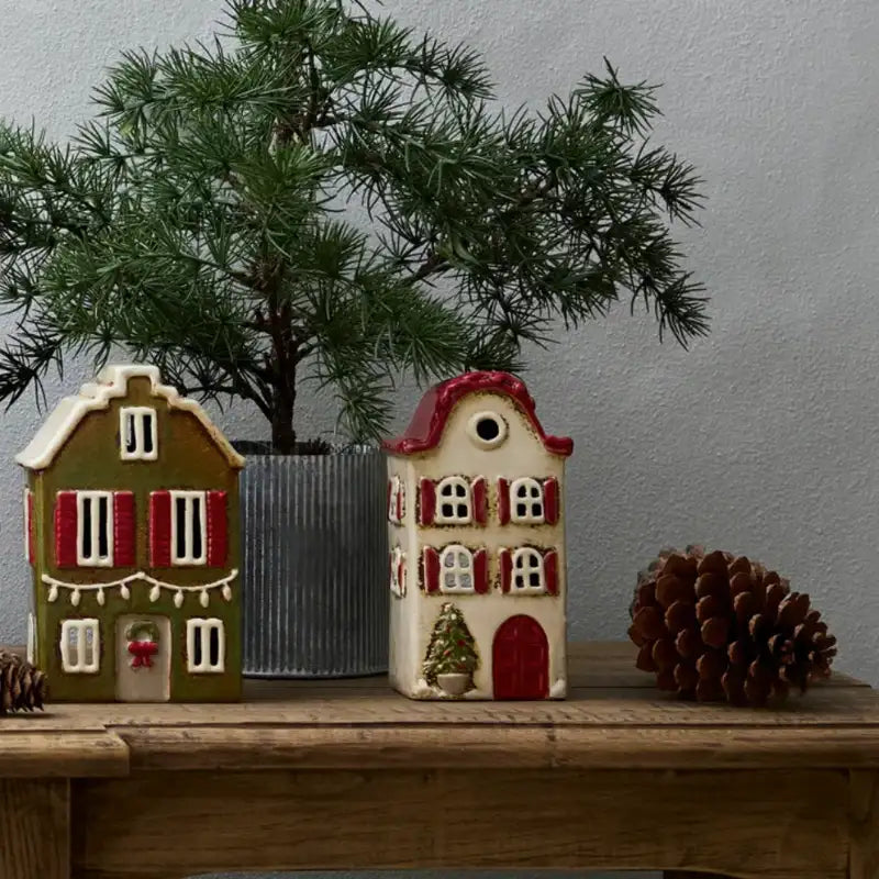 Tea Light Christmas Stone Villa with Red Shutters