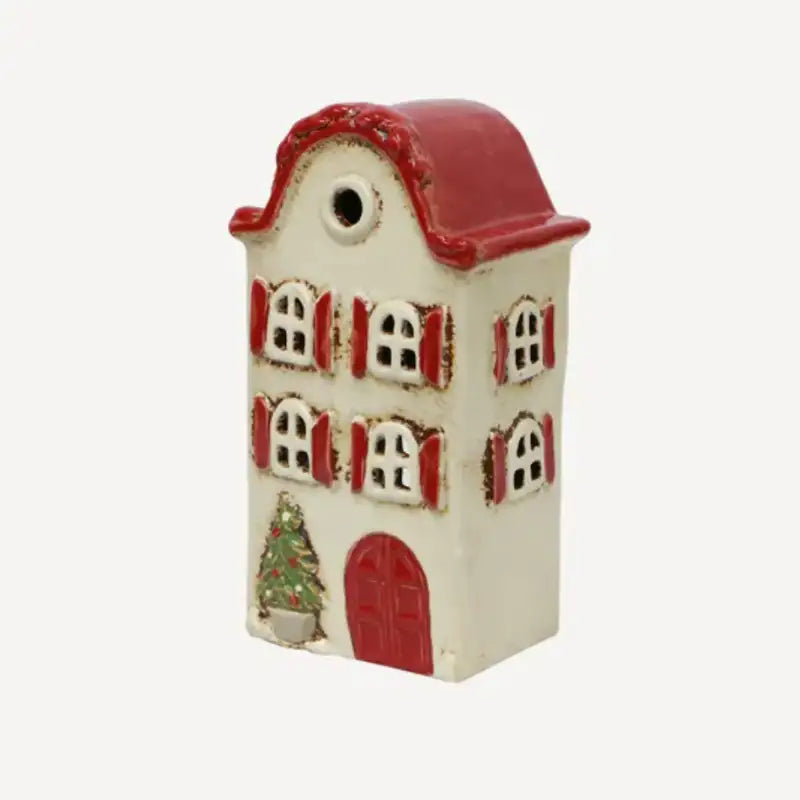 Tea Light Christmas Stone Villa with Red Shutters