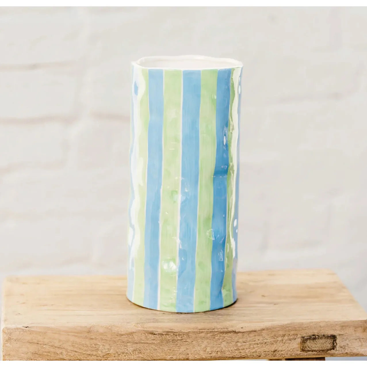 Vase Large - Cornflower Blue & Green Stripe-decorative-vase-House-of-Dudley