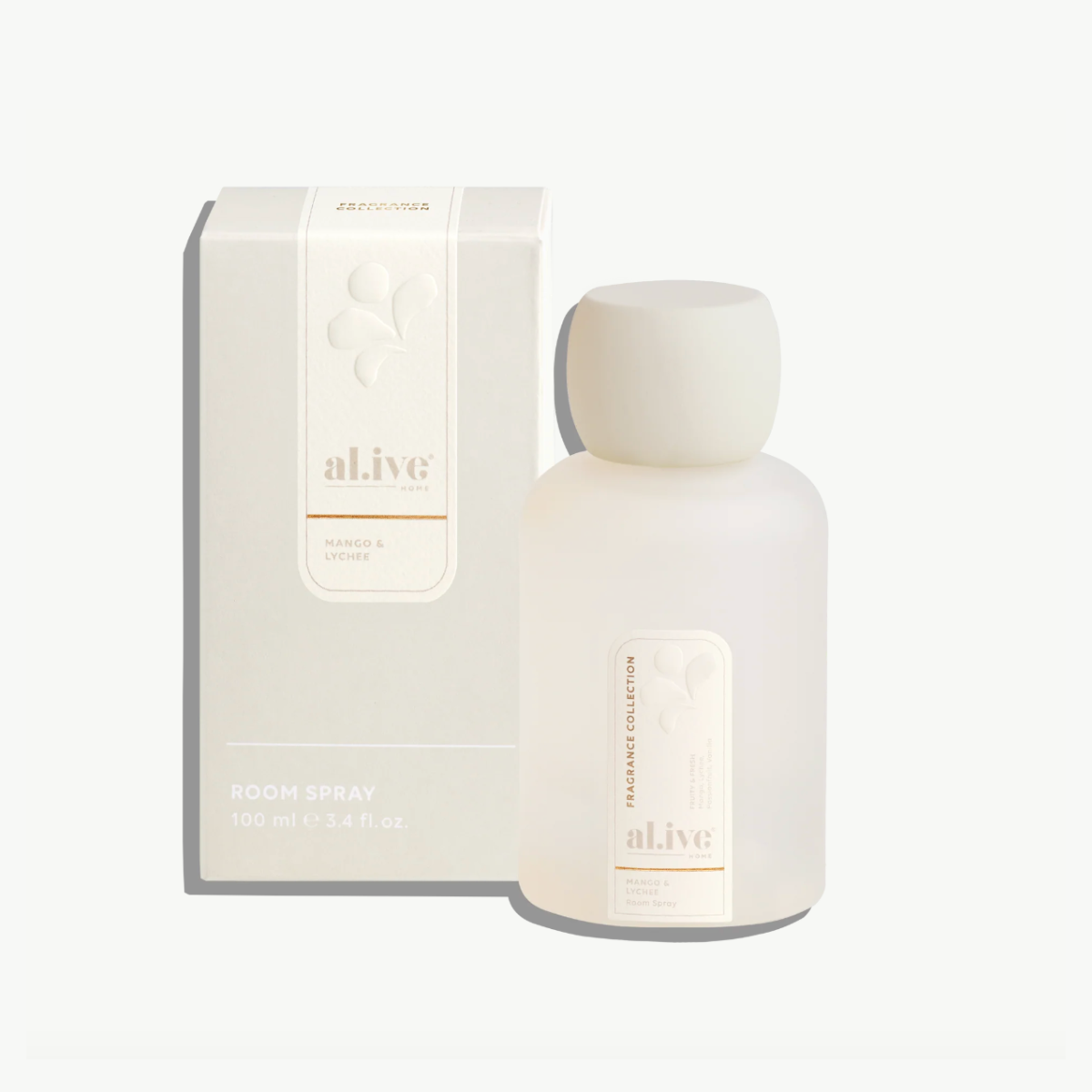 al.ive Mango and Lychee room spray 100ml shown with its box