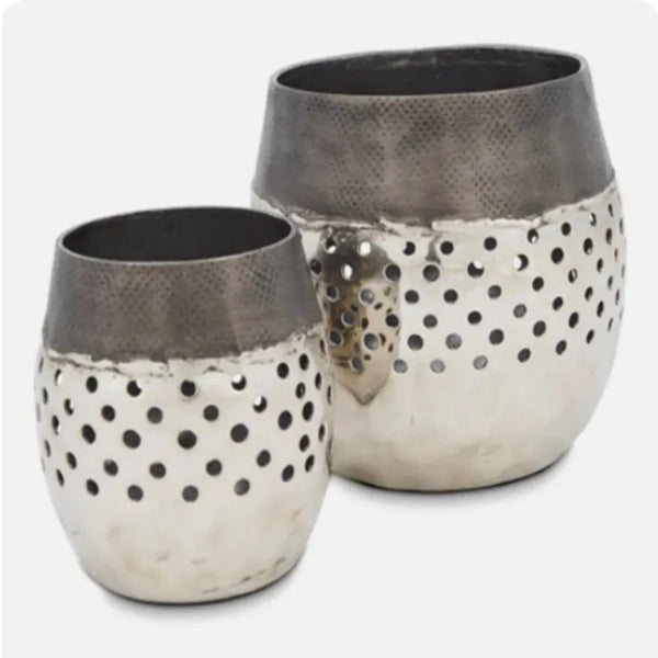 Aluminium round votive candle holders with decorative holes set of two – House of Dudley Adelaide