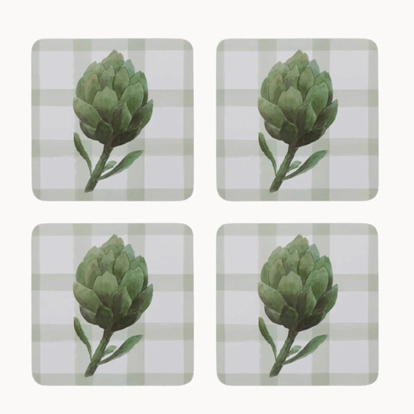 Artichoke square coasters set of 4 – botanical ceramic coasters gift Australia – House of Dudley Adelaide