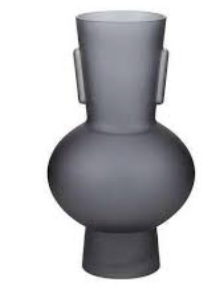 Gray vase with a cylindrical body and flared top on a white background