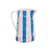 Thumbnail for Noss Blue & Pink Stripe ceramic jug – hand-crafted striped jug for serving drinks or styled as a decorative vase