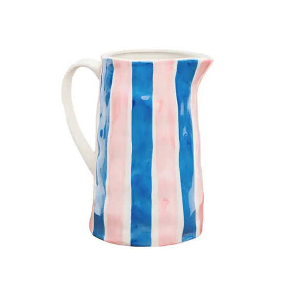 Noss Blue & Pink Stripe ceramic jug – hand-crafted striped jug for serving drinks or styled as a decorative vase