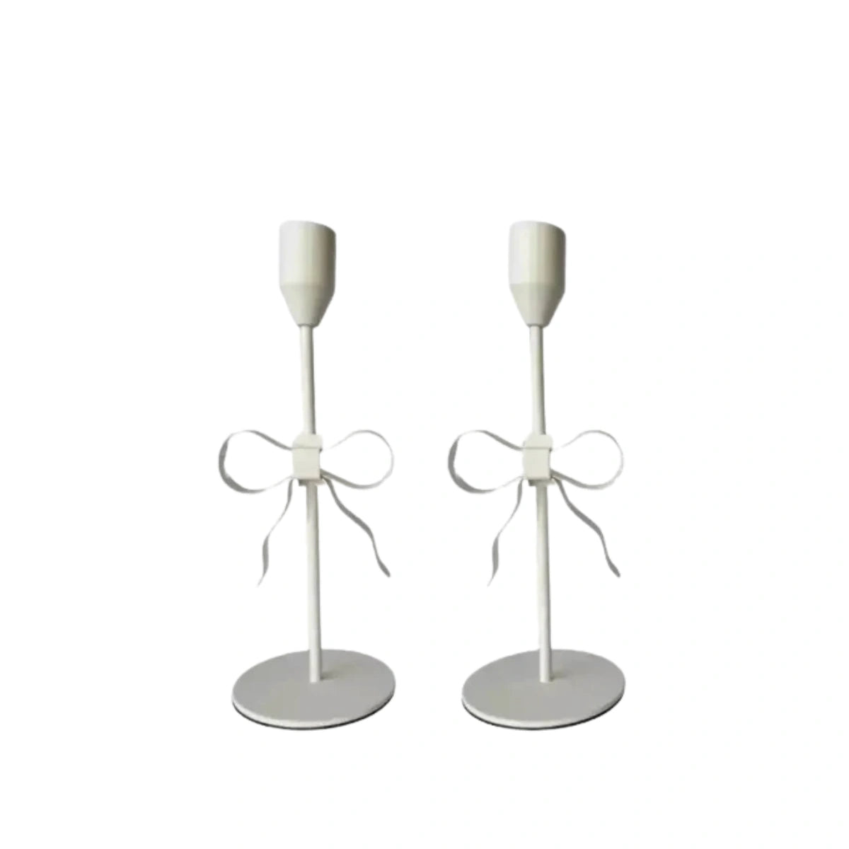 Bow White Candle Holders Small Pair