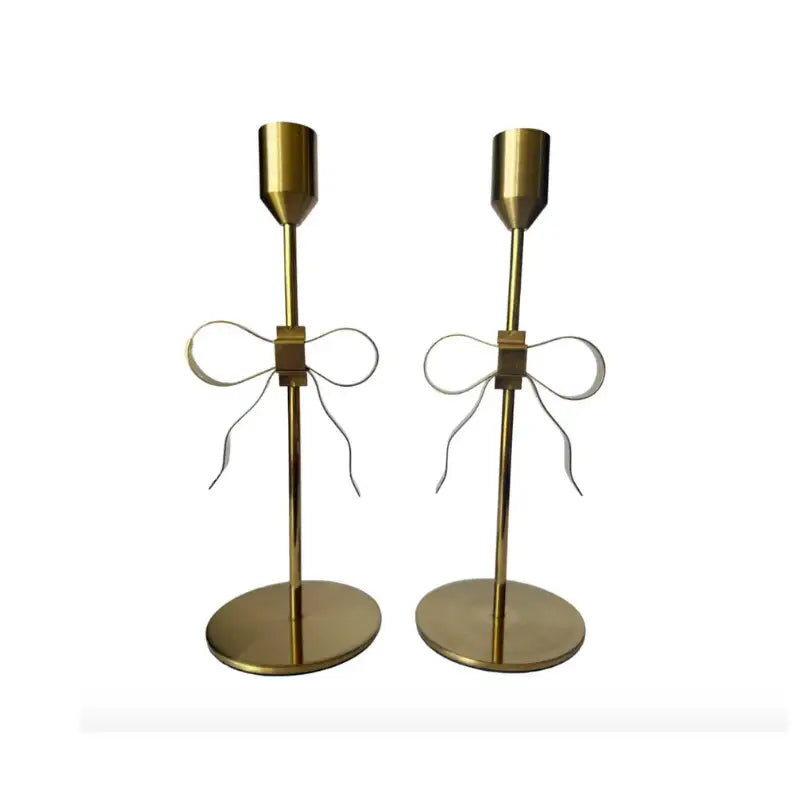 Bow Gold Candle Holder Tall (Pair)