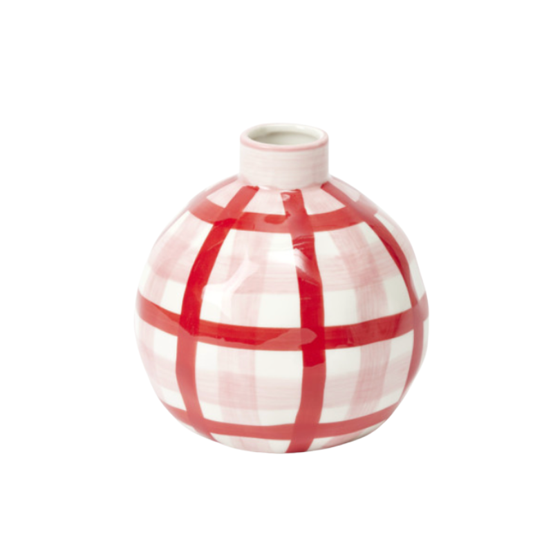 Vase Round-Pink and Red Gingham