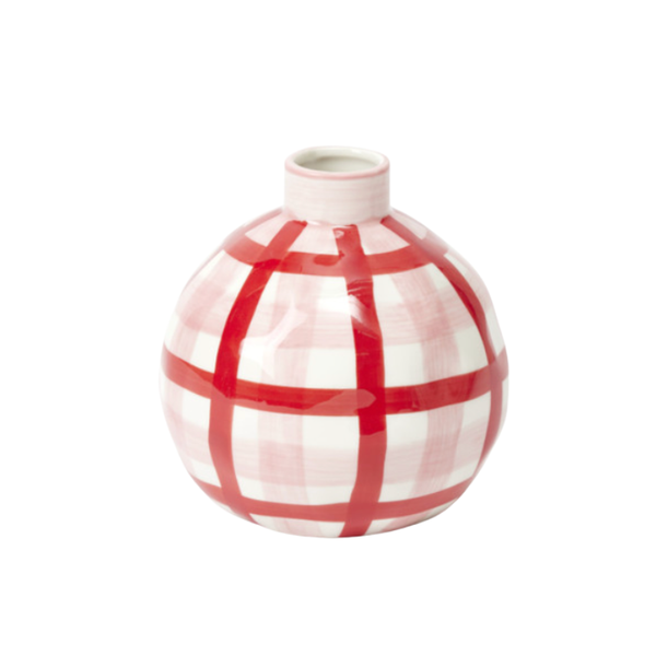 Vase Round-Pink and Red Gingham